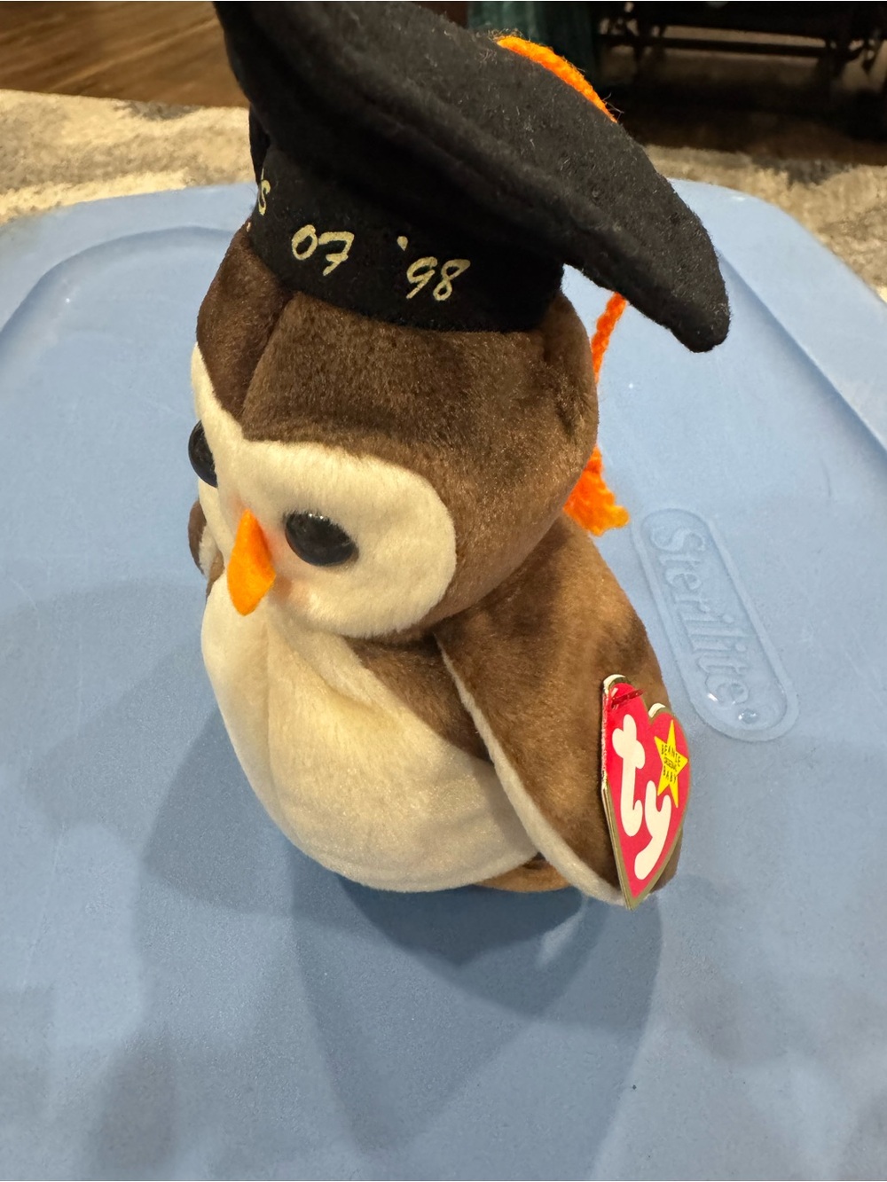 Ty Brown & Cream Graduation Owl Plush with Black Cap 1998 Wise Owl